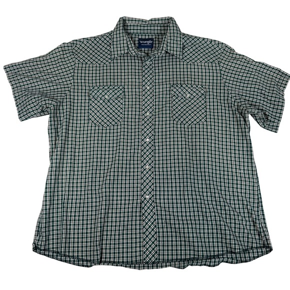 Wrangler Mens Green Plaid Short Sleeve Western Pearl Snap Shirt Size 2XL - Picture 1 of 7